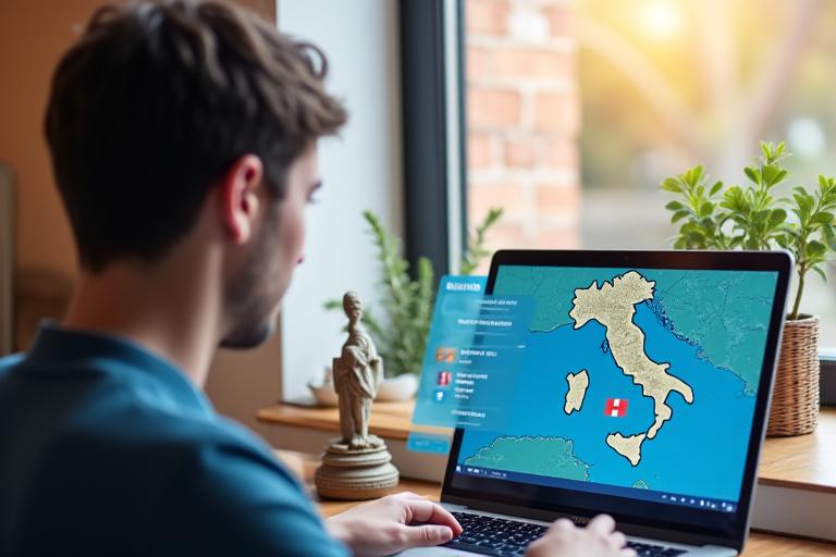 Immagine di persona che studia italiano online su un laptop